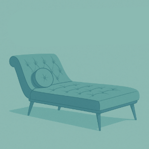 Imagem de um divã com uma almofada ambos azuis em um fundo azul mais claro.